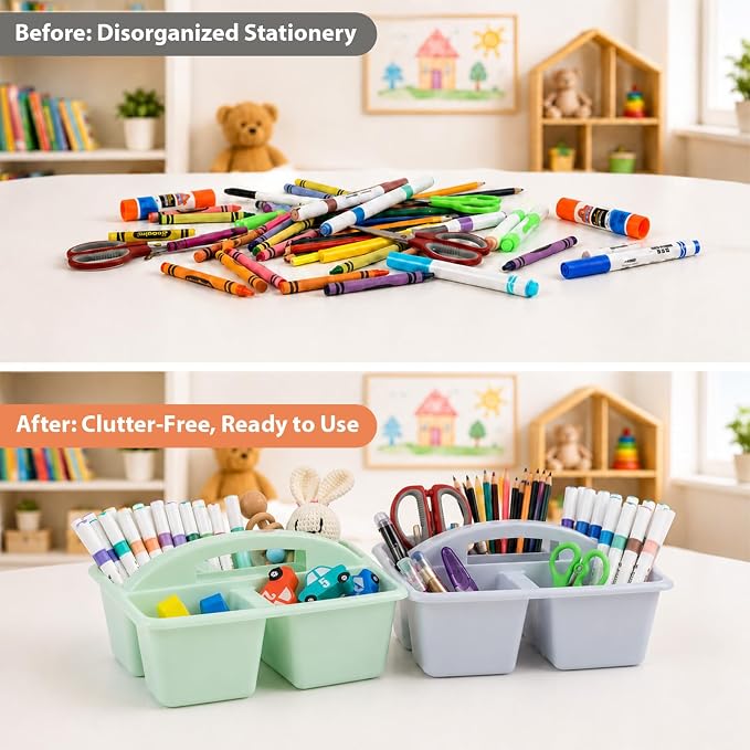 6 Pack Assorted Colors Classrooms Caddy 4 Compartment Classroom Caddy Compartment Caddies Set Table Caddies Classrooms with Handle for Classroom Organization Table Desk Office Supplies(Boho)
