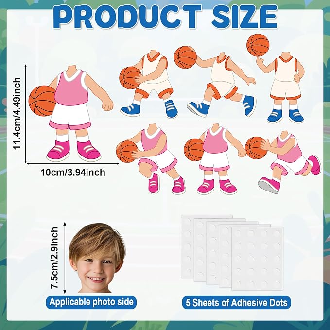 60Pcs Basketball Player Paper Cutouts Sport Bulletin Board Decor Basketball Players DIY Photo Craft Cutout Sports Theme Classroom Supplies for Fans Teacher Student School Chalkboard Wall Party Decor