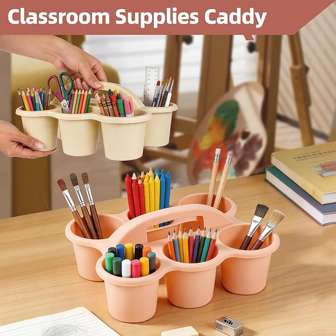 6 Color Plastic Classroom Caddy with Handle | Multipurpose Organizer, Portable Art Craft Caddy, Stackable Desk Organizer, For Stationery & Craft Tools