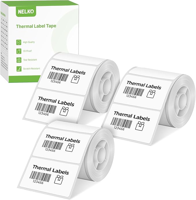 Thermal Labels for Nelko PM220 Label Maker, 2'' x 1.18'' (50x30mm) Thermal Sticker Label, Waterproof, Multi-Purpose Label Tape, 3 Roll of 230 Self-Adhesive Thermal Paper (White)