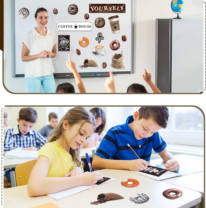 Teling 89 Pcs Industrial Cafe Bulletin Board Set Coffeehouse Themed Bulletin Board Industrial Cafe Classroom Decor Bulletin Board Themed Sets Coffee Classroom Decor for Classroom Home (Classic Style)