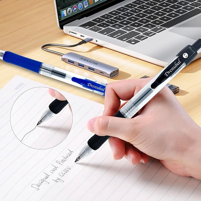 Gel Ink Pens, Medium Point (0.5mm), Comfortable Rubber Grip For Writing (48, Blue-48(no red))