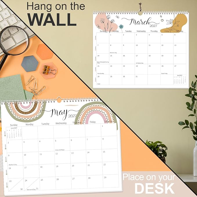 Guasslee Wall Calendar 2026-2027, 2026 Calendar Wall, 19-Month Planner Wall, 2026 Jun - 2027 Dec, 14" X 11" Monthly Calendar Spiral Bound with Thick Paper, Week Numbers for School Year Home Office