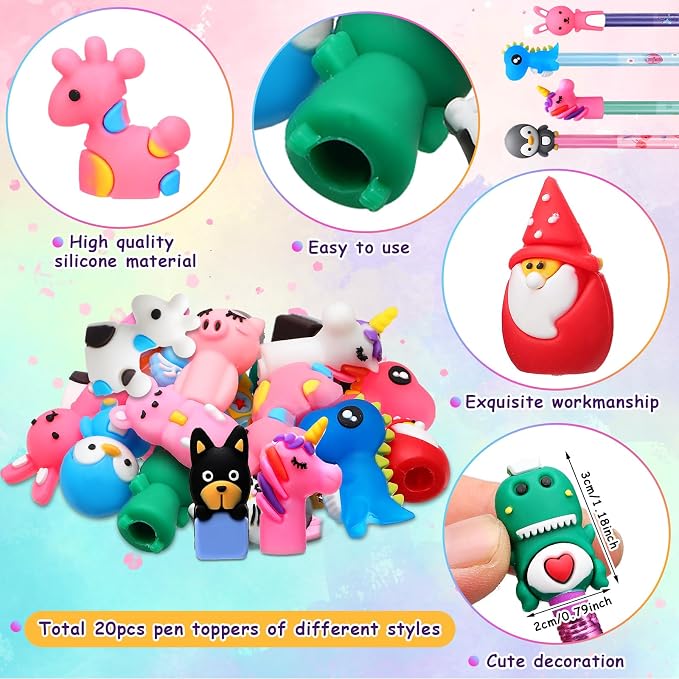 Teling 80 Pcs Scented Bookmarks and Pencils with Cute Toppers Set Fun Pencils Fruit Food Theme Scratch and Sniff Bookmarks Cartoon Pen Toppers Study Supplies(Cute Style)