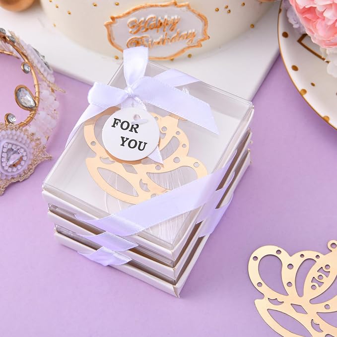 60Pcs Metal Crown Bookmark Set with Elegant Silk Tassel, Baby Shower Gold Crown Design Bookmark with Gift Box, for Girls Wedding Gifts Bridal Shower Party Favors Decorations Guests Souvenirs