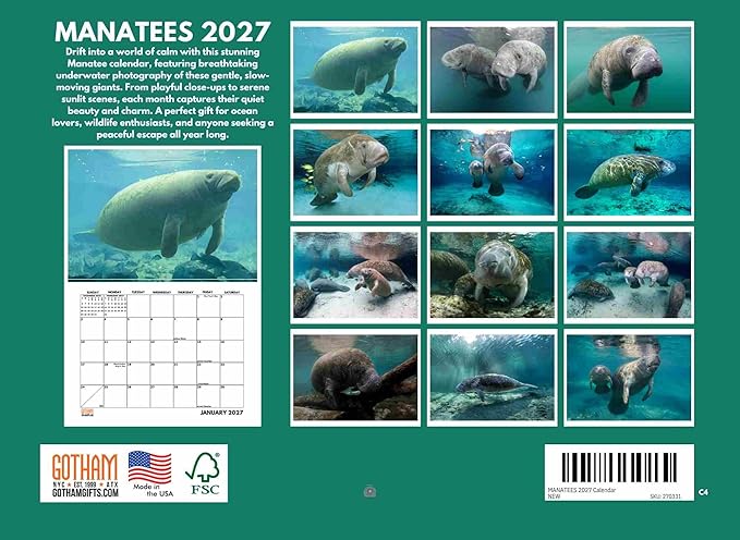 Manatee Calendar 2027 Monthly Wall Calender 12 Month
