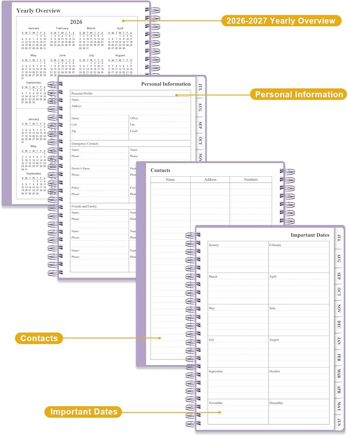 Planner 2026-2027 - Academic Planner from July 2026 to June 2027, Weekly & Monthly Planners Spiral Bound with 12-Month Tabs, Inner Pocket, 6.25" x 8.5", Purple