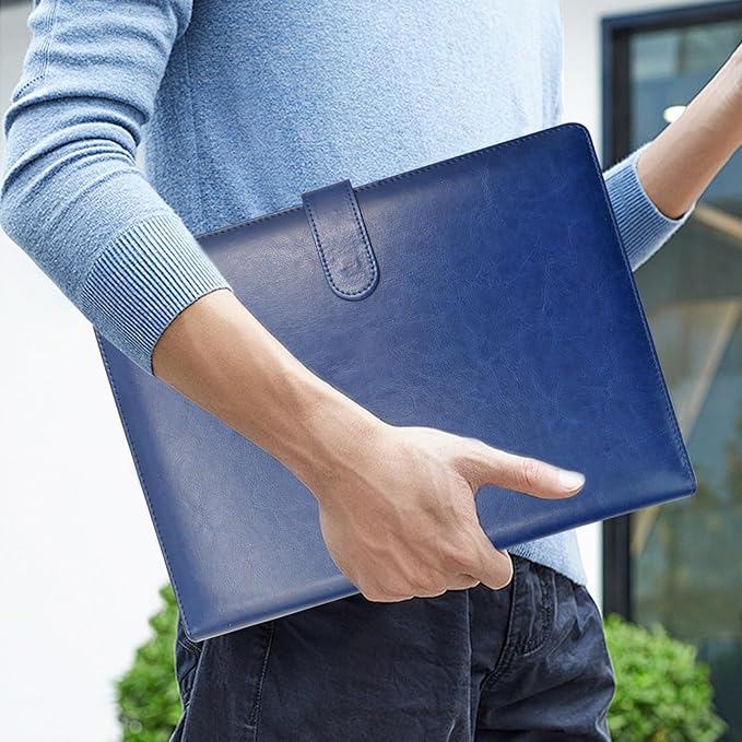 VANRA Padfolio Clipboard Folder Leather Portfolio Binder Organizer Interview Resume Folder for Papers Legal Document A4 Letter Size Writing Pad Notepad Clip Boards with Business Card Holder (Blue)