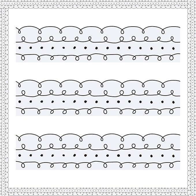 Leinuosen 50.5 ft Bulletin Board Border 44 Pcs Squiggles and Dots Die Cut Border Trims with 20 Sheet Glue Point Dots Bulletin Back to School Decoration for Classroom School Office(White with Black)