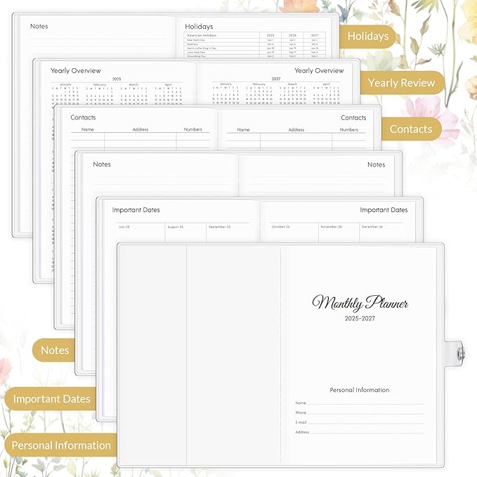 KONVINIT 2025-2027 Monthly Planner, 30 Months Calendar Planner 2026 - Runs From July 2025 Until December 2027, 5.9'' x 8.4'', Floral Monthly Planner 2025-2027 for Office Supplies