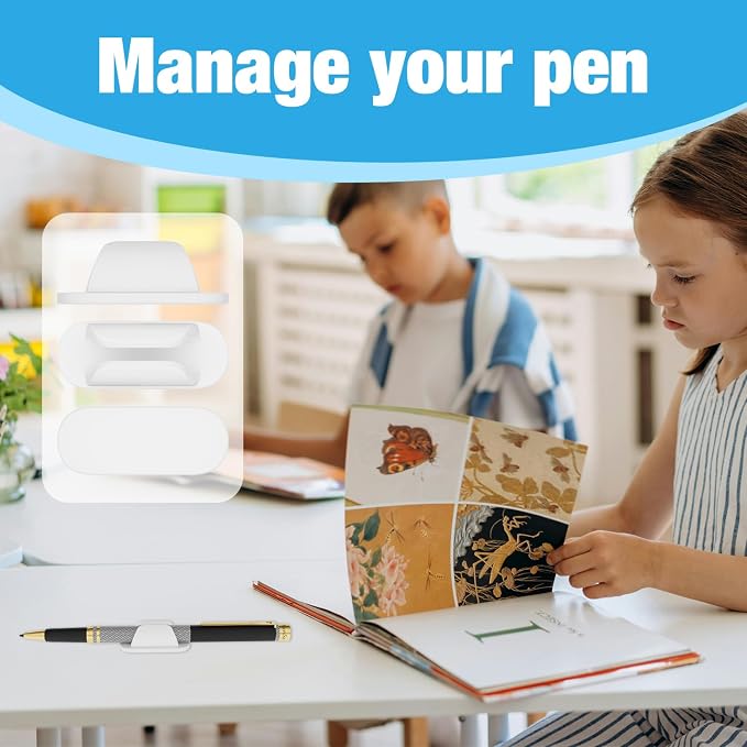 Adhesive Pencil Holders for Desk Silicone Pen Holder Organizer for Desk Accessories,Teacher Supplies for Classroom, Office, School Accessories,Notebook, WallS or Clipboards（10PCS,White）