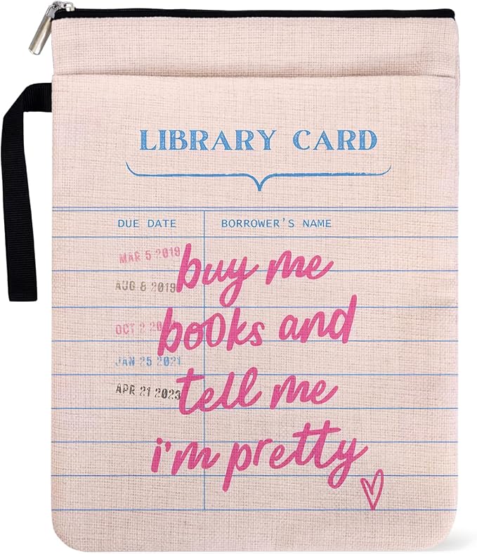 Buy Me Books and Tell Me I'm Pretty Book Sleeve for Book Lovers, Paperback Sleeve for Librarian Lovers Bookish Group Club Gifts for Women, Book Cover with Zipper and Handle for Paperbacks 9 x 12 Inch