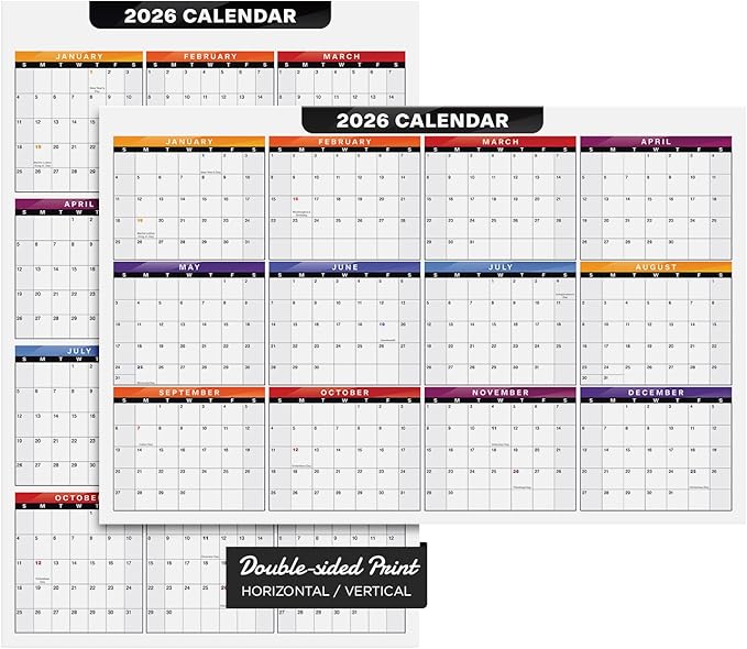2026 Full Desk Calendar - 11 x 17” Large Size 12 Month Wall Planner for Office and Homes - 2 Sided Vertical and Horizontal Reversible - Printed on Thick & Durable 80lb Cardstock (216 gsm) - 2 Per Pack