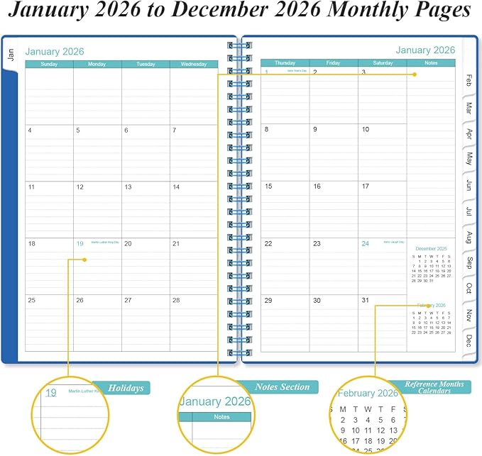 2026 Appointment Book & Planner - A5 Daily Hourly Planner from January 2026 - December 2026, Weekly Appointment Book with 30-Minute Interval, Medium 6.4" x 8.5", Blue