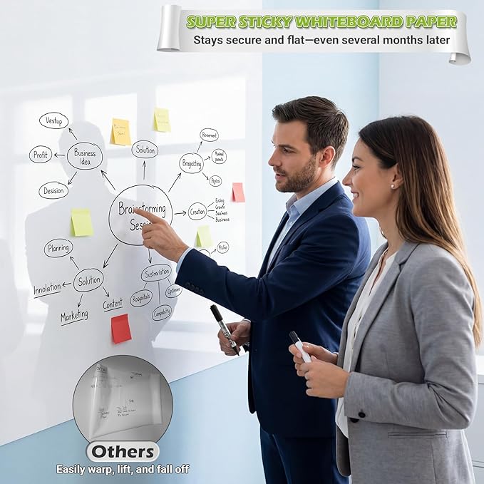 AFMAT Whiteboard Sticker for Wall, 4x8ft White Board Paper, Super Sticky Dry Erase Wallpaper, Peel and Stick Dry Erase Board with 20 Markers, No Ghosting Whiteboard Paper for Home Office Classroom