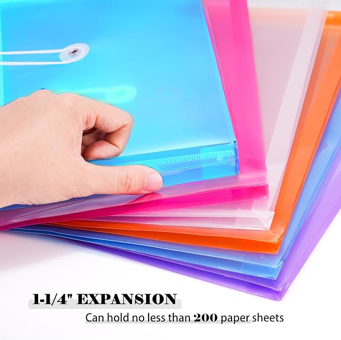 Legal Size Plastic Envelopes with String Tie Closure, 1-1/4" Expansion Clear Poly Envelope Side Loading File Folder Document Organizer for Legal Size Paper, Filing Folders, Office School Home (14)
