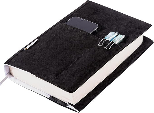 APLUFINE Velvet Book Cover for Paperbacks, Reusable Fabric Book Cover with Pockets, Adjustable Book Protector for Softcover Books, Journals & Bibles
