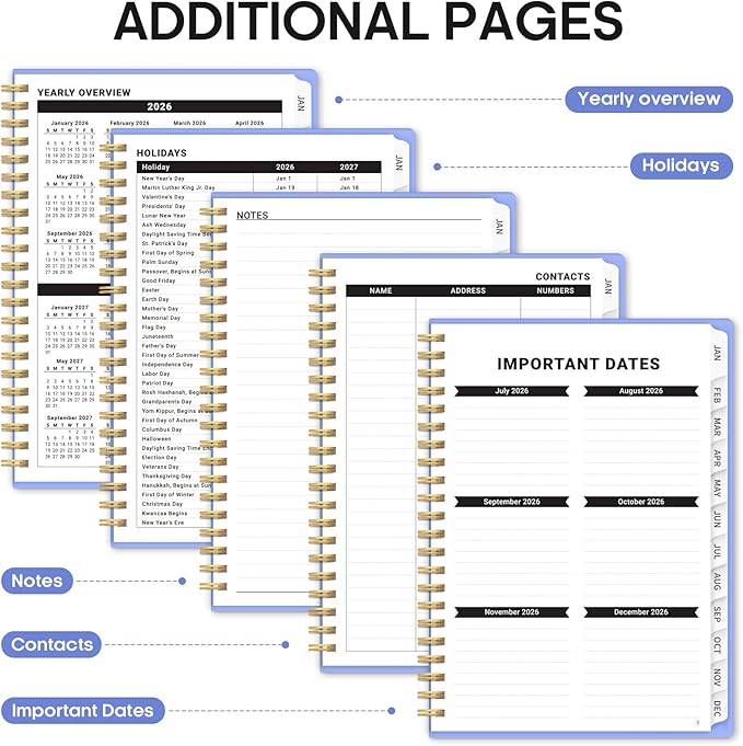 2026 Planner, Weekly and Monthly Calender Planner, Jan 2026 to Dec 2026, Hardcover 2026 Calendar Book with Tabs & Inner Pocket, Office Home School Supplies for Women & Men - A5 (6.3" x 8.5"), Lavender