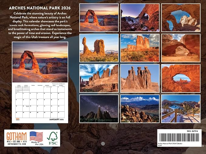 Arches National Park Calendar 2026 Monthly Wall Calender 12 Month | American Made In The USA