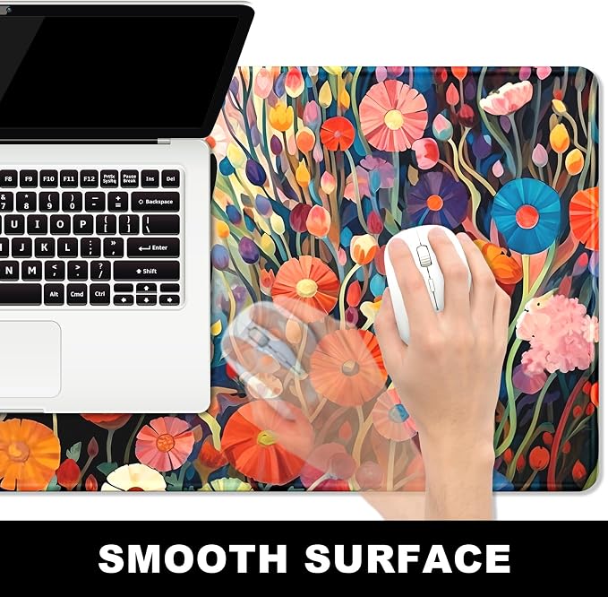 BOSOBO Extra Large Mouse Pad for Gaming and Office, XXL XL Desktop Full Cover Mat, 31.5 x 11.8 Inches, Pink Orange Flowers and Cat