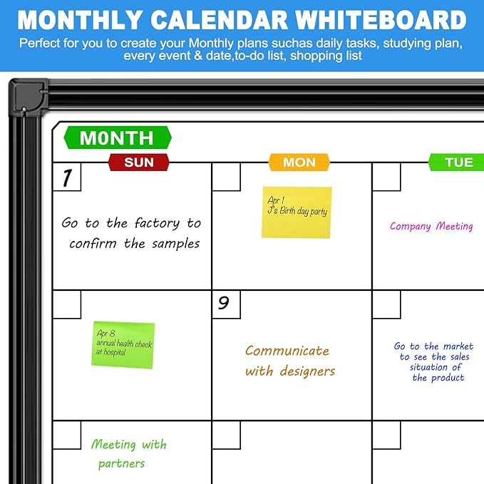 Calendar Whiteboard for Wall 48" x 36", Magnetic 4 Month Dry Erase Calendar for Wall, Dry Erase Board for Home School and Office Organization