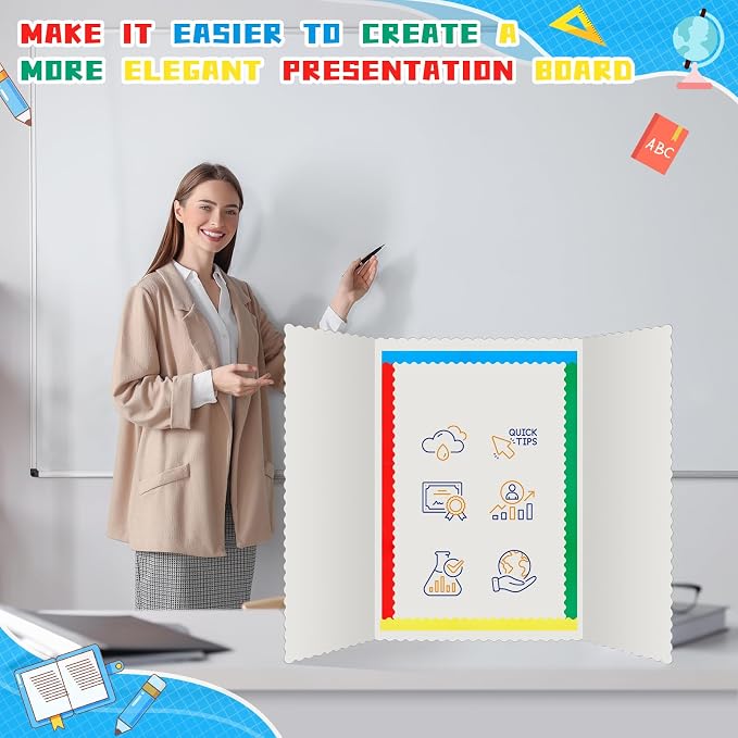 Henoyso 100 Pcs Science Fair Board Supplies Back to School Include 80 Trim Scalloped Bulletin Borders 20 Project Printable Adhesive Paper for Classroom Office Display(Red, Yellow, Blue, Green)
