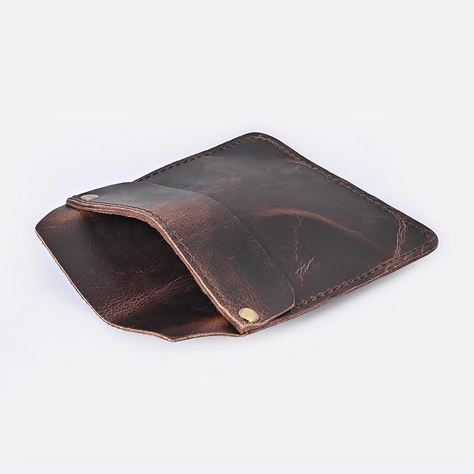 Large Pocket Protector Genuine Dark Brown Buffalo Leather Pen Holder Pouch Organizer for Shirts, Lab Coats, Pants - Multi-Purpose - Holds Pens, Pencils, tools and Notes for School, Office