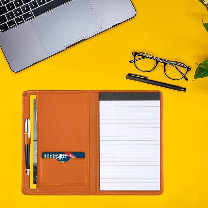Padfolio Binder A5 Document Organizer with Refillable Lined Notepad, Junior Size Folder Portfolio for Men Women,Orange