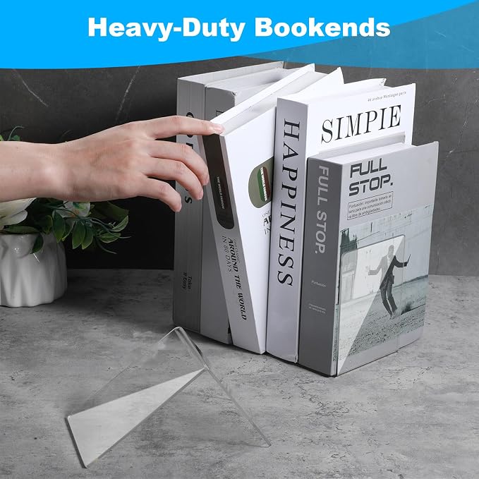 16 Pcs Acrylic Bookend Set, Clear Book Ends for Shelves Heavy Duty L Shaped Bookshelf Dividers, Transparent Book Stopper for Home Office Library Movies CDs Files, 5.12 x 3.94 x 3.94 Inches