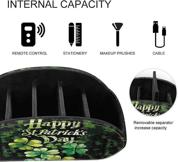 FUSURIRE Remote Control Holder Happy St. Patrick's Day Print PU Leather Organizer Box with 5 Compartments for Home Office Supplies, Remote Caddy Desktop Storage for Controllers,Media Player