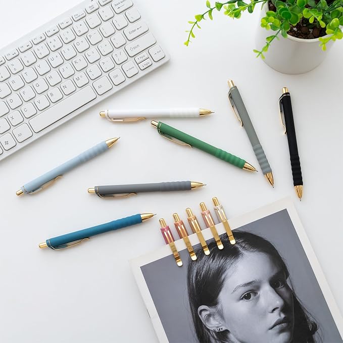 Aisibeiger Ballpoint Pens Black Ink Ball Point Pen with Super Soft Grip Medium Point 1.0mm Office Pens (Gold 12-count)
