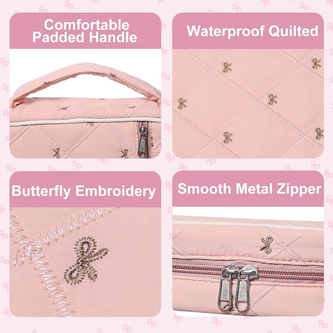 Pink Bible Bags for Women Organizer with Study Supplies Accessories, Quilted Bible Cover Case for Women Carrying Case for Girls Book Case Purse with Bible Stuff