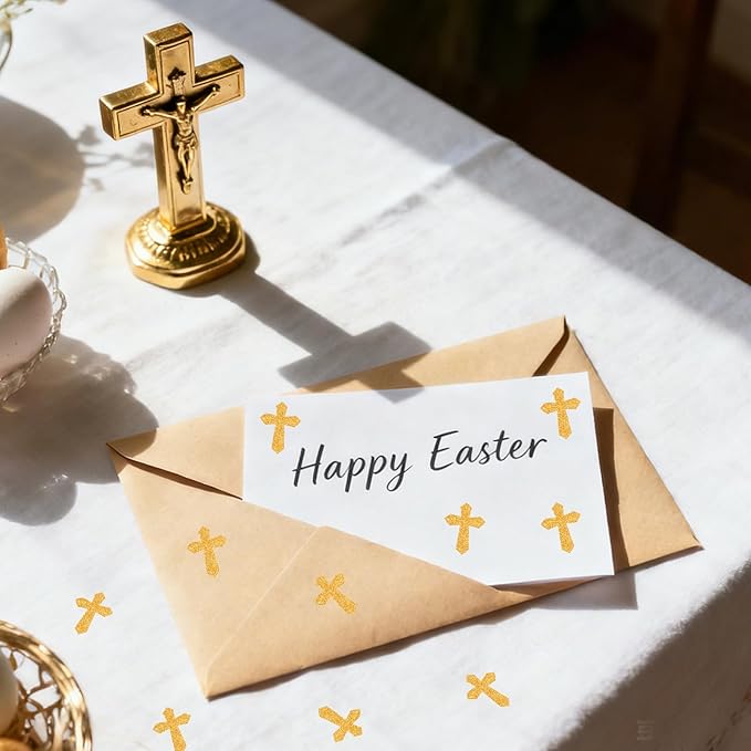 Whaline 1200Pcs Easter Mini Holographic Stickers Self Adhesive Stickers Gold Cross Sparkly Label Decals for Craft Scrapbook Envelope Card Teacher Reward, 10 Sheets