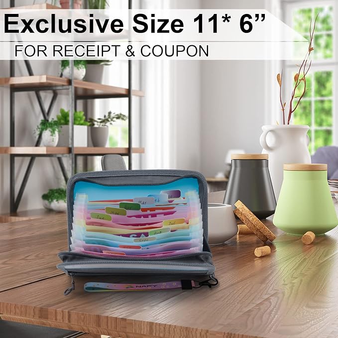 NAFY Small Accordian File Organizer,A6 Size 13 Pockets Coupon Receipt Holder Organizer Wallet with Zipper,8X5.3 Inches Portable Accordion Expanding Folders Wallet for Coupon,Receipt,Bills,Cash(Blue)