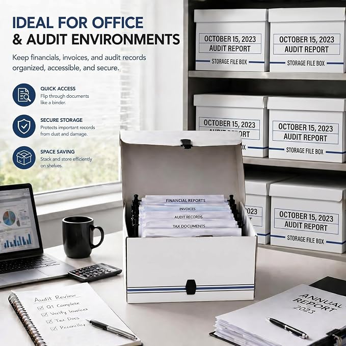 Ctosree 3 Packs Storage File Box with Snap Close, 9-1/8 x 11-3/8 x 4-3/8 Inch Secure Document Organizer Container for Receipts Letter Legal Tax Papers, Office Business Supplies
