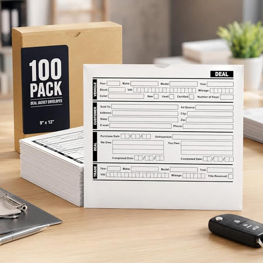 Sabary 100 Pcs Vehicle Dealer Jackets 9 x 12 Inches Printed Vehicle Deal Envelopes Car Sales Deal Folders Auto Dealers Envelopes for Office Dealership Supplies File Jackets(White)