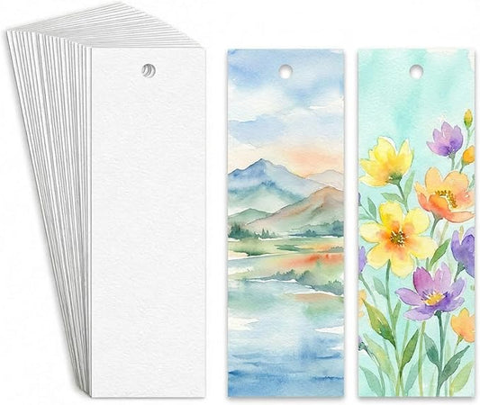 60 Pcs Watercolor Paper Blank Bookmarks with Hole 140 lb/300 GSM Watercolor Bookmarks for DIY Classroom Projects Crafts and Gift Tags 5.9 x 2 Inches