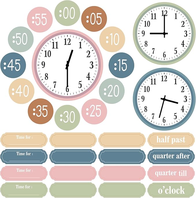 Boho Rainbow Clock Numbers Bulletin Board Decorations Classroom Decoration Analog Practice Telling Time Clock Cutouts School Teaching Clock for Kids Students Elementary Teacher Supplies