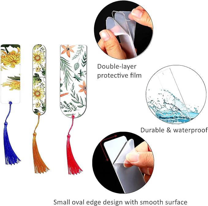 30PCS Acrylic Bookmark Blanks, Clear Acrylic Craft Bookmarks with 30PCS Colorful Tassels, Transparent Rectangle Round Bookmarks Bulk for DIY Crafts Hanging Gift Tag Price Tags(3 Shape)