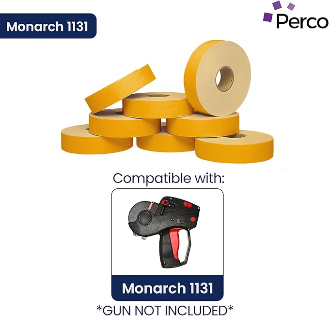 Perco Fluorescent Orange Pricing Labels - 160,000 Labels (8 Sleeves, 64 Rolls) for Monarch 1131 Price Gun - Includes Ink Rolls