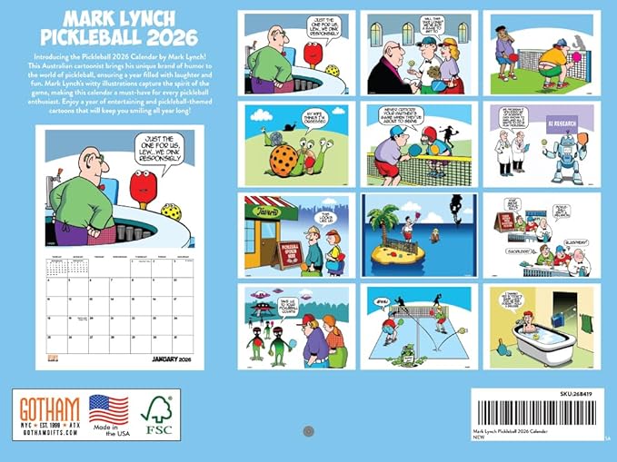 Mark Lynch Pickleball Calendar 2026 Monthly Wall Calender 12 Month | American Made In The USA