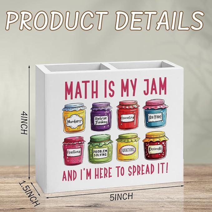Math Is My Jam Math Teacher Pencil Holder Decor Teacher Appreciation Gifts for Office Mathematician Math Lover Gifts math Theme Wooden Organizer Vase for Office Home Desk Table