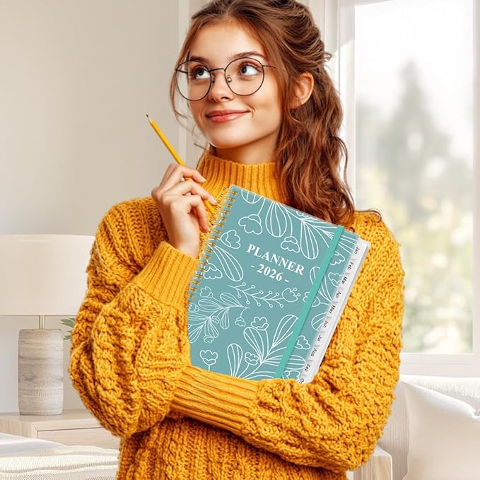2026 Planner - 8.5" x 11" Weekly Monthly Planner from January 2026 to December 2026, Planners 2026 with 12 Monthly Tabs, Inner Pocket, Elastic Closure, Teal Leaf