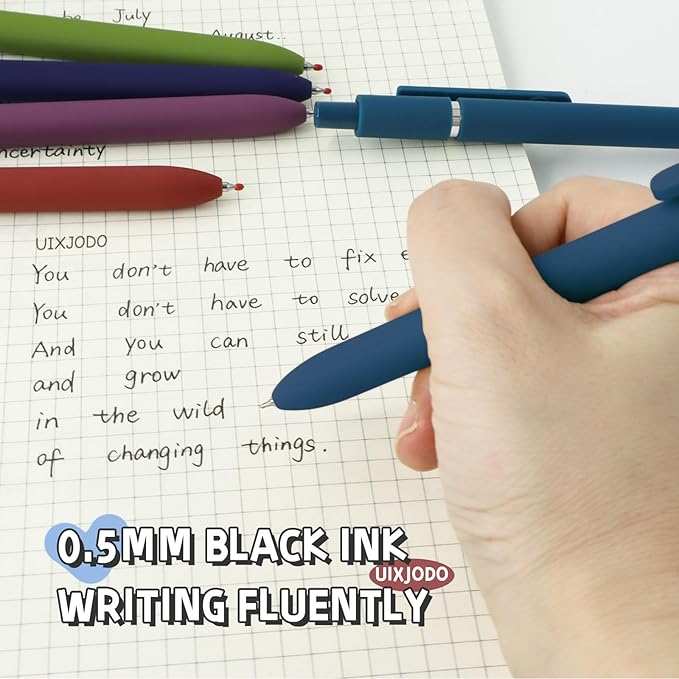 UIXJODO Gel Pens, 10 Pcs 0.5mm Black Ink Pens Fine Point Smooth Writing Pens with Silicone Grip, High-End Series Metal Clip Retractable Pens for Journaling Note Taking (10 Pcs Vintage)