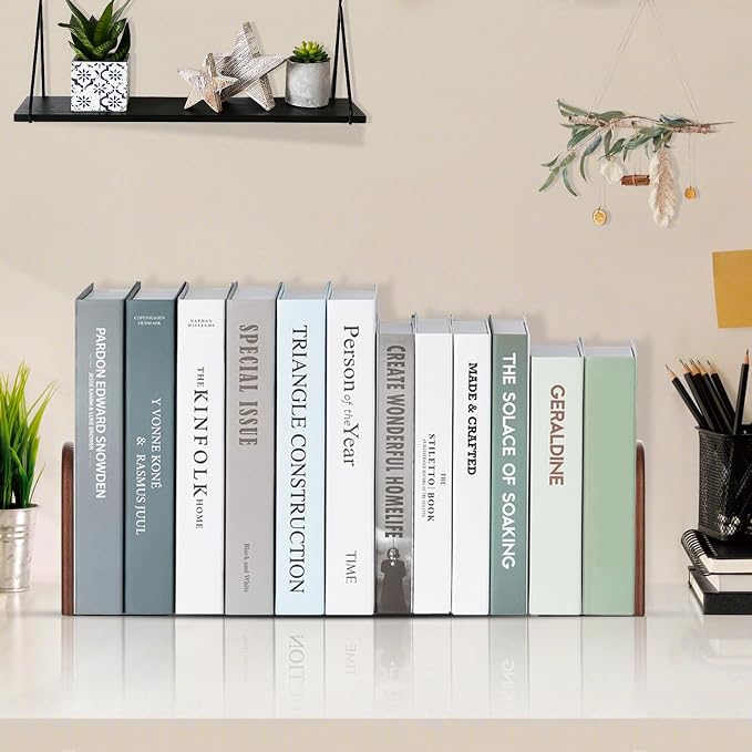 Book Ends, Large Sturdy Wooden Bookends for Shelves - Heavy Duty Non-Slip Book Organizers, Decorative Bookend Holders for Home Office, Library, Black Wood Universal Economy Bookend, 1 Pair