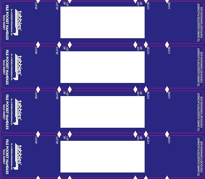 Tabbies File Pocket Handles, 9.63 X 2, Dark Blue/White, 4/Sheet, 12 Sheets/Pack