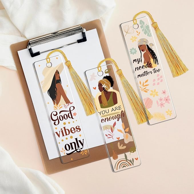 AFRITEE UV DTF Bookmark Wraps - 24 Pcs Black Girl Inspirational Quotes Acrylic Bookmark Sticker, Floral Butterflies Cold Transfer Stickers for Bookmarks Uvdtf Decals Decoration Gifts for Book Lovers