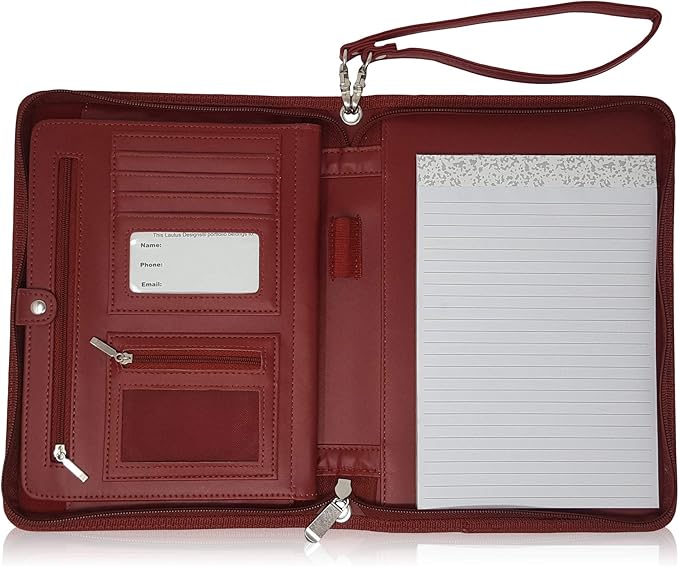 Customized Junior Zippered Leather Padfolio - Name/Logo Printed on Burgundy PU Leather Portfolio Binder & Organizer Folder with 8 Inch Tablet Sleeve & with Junior Legal Notepad