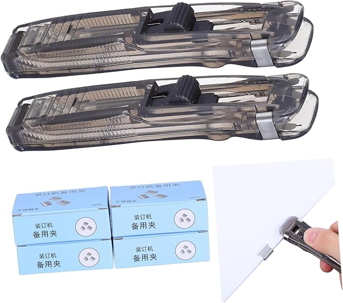 Binder Clip Stapler Set with 2 Desktop Staplers and 200 Refill Clips for Office and School Document Binding and File Organization