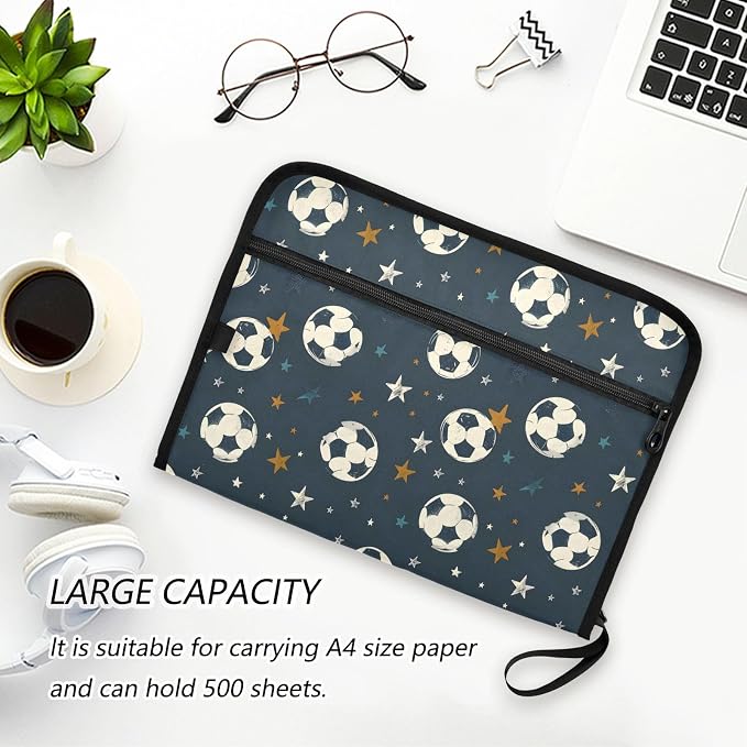 Expanding File Folder Soccer Black Accordion File Organizer 13 Pockets Document Organizer with Zipper Labels A4 Letter Office Storage